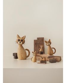 Lot de 2 Brave Cat, Figurine en bois par Chresten Sommer, Spring Copenhagen