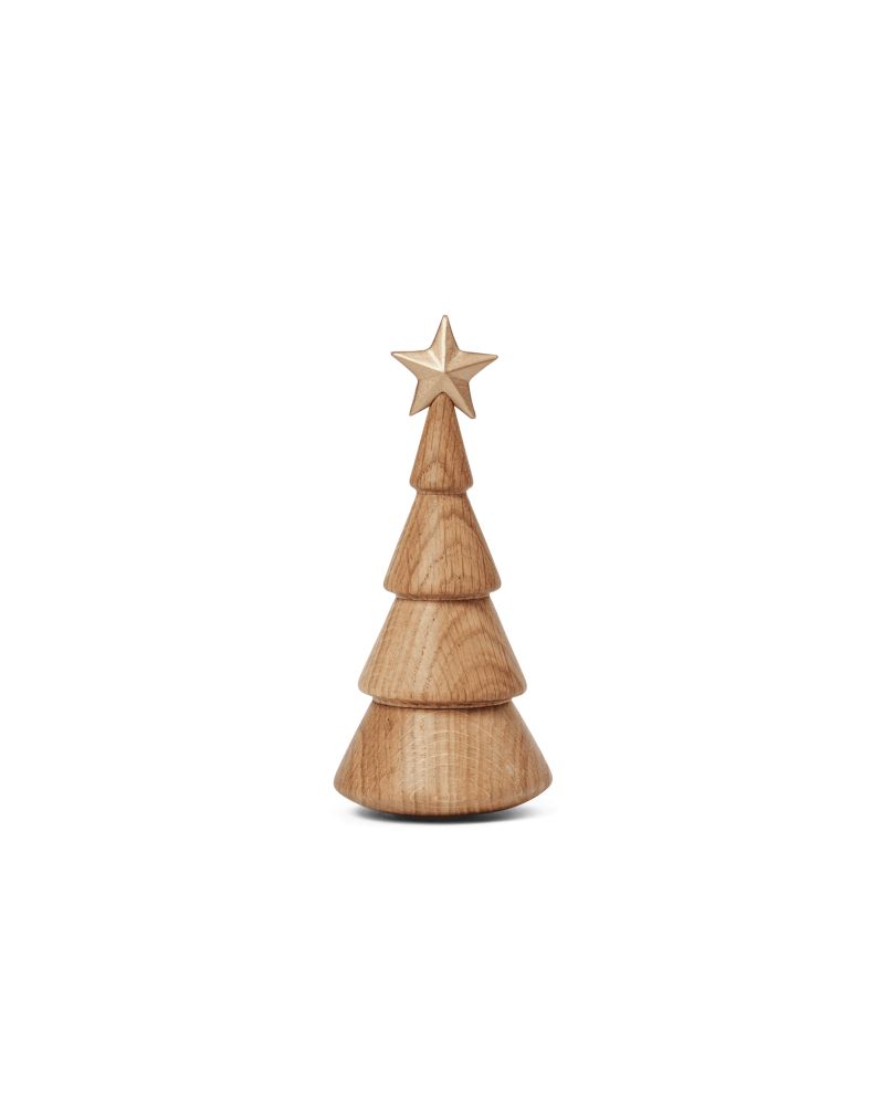 Sapin de Noël, chêne, étoile dorée, figurine en bois FSC Spring Copenhagen