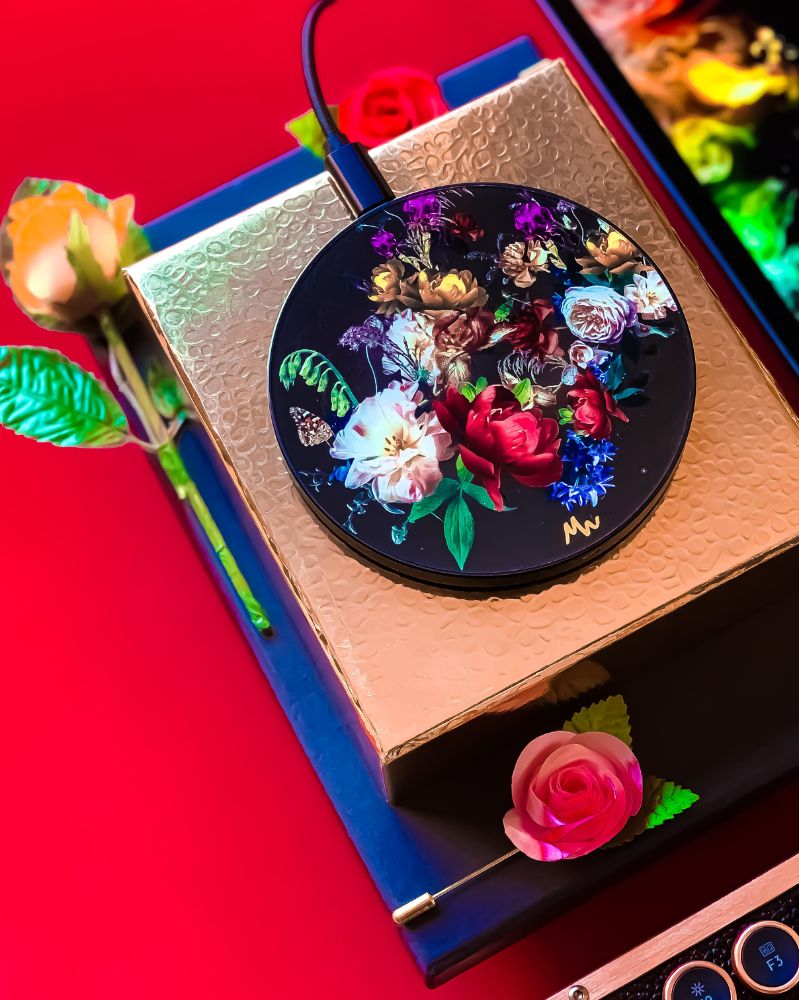 Vintage Flowers & Gold Wireless Charger by Marie Wolt